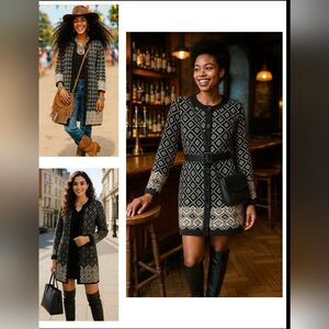 Boho XL Chic Knit Nordic Cotton Y2K Geometric Cardigan Sweater